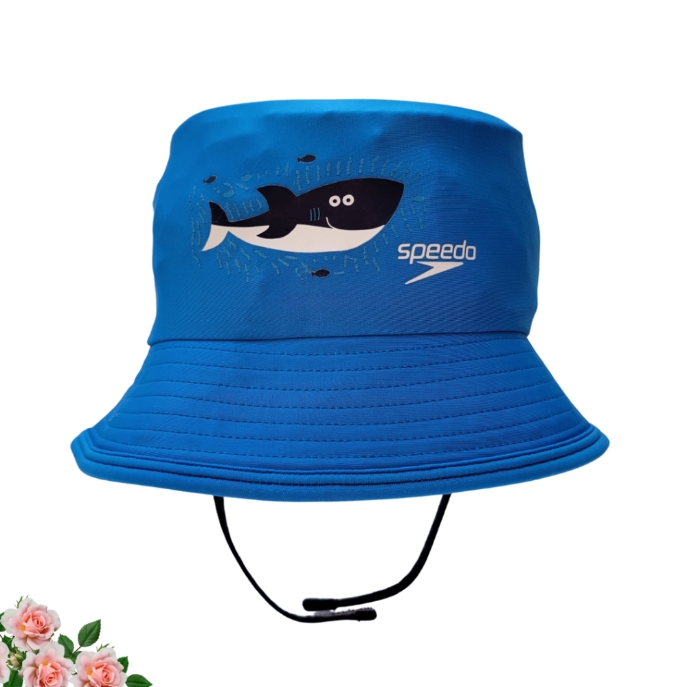Speedo Blue Toddler Bucket Hat Shark Design Chin Strap UV50 Protection Size X/XL